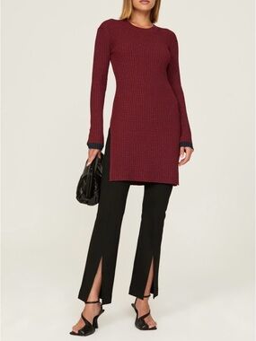 Women's Crewneck Longline Sweater Tunic - Burgundy
